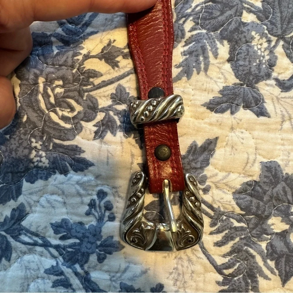 Nocona Belt Leather Red Western with Silver Hardware Size 21” - 24 1/2”